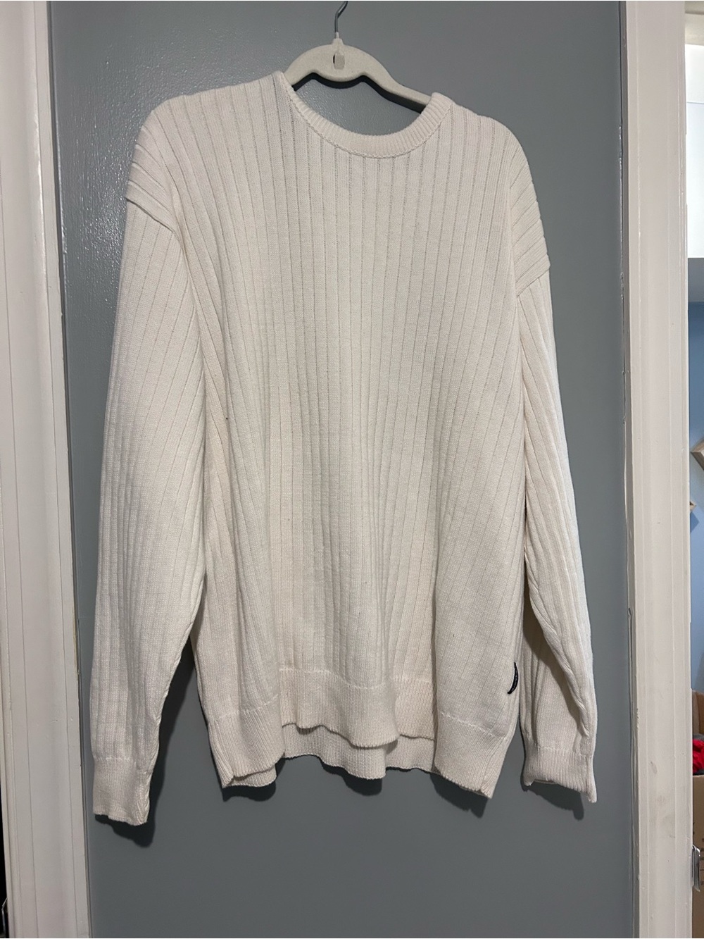 Chaps Cream Ribbed Crewneck Sweater
